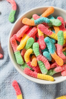 Sweet Sugary Sour Gummy Worms Ready to Eat in a Bowl
