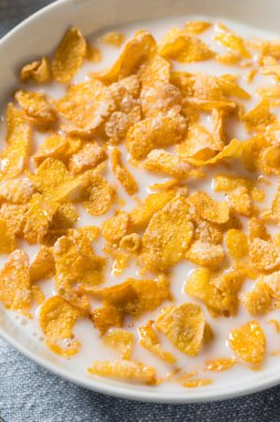 Healthy Frosted Corn Flake Breakfast Cereal with Whole Milk
