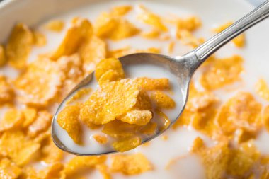 Healthy Frosted Corn Flake Breakfast Cereal with Whole Milk