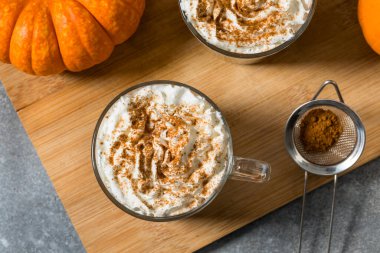Sweet Homemade Warm Pumpkin Spice Latte with Whipped Cream