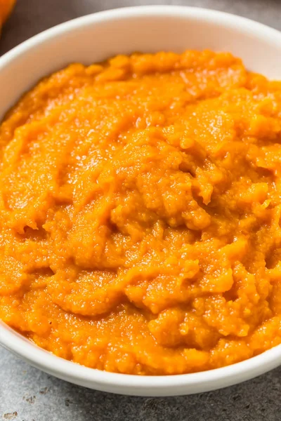Raw Organic Cooked Pumpkin Puree in a Bowl