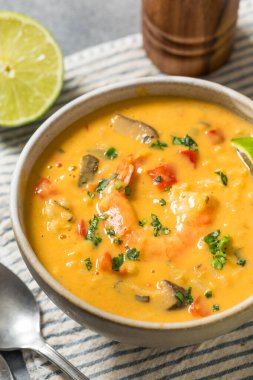 Homemade Spicy Thai Shrimp Soup with Cilantro and Lime
