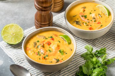 Homemade Spicy Thai Shrimp Soup with Cilantro and Lime
