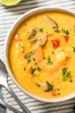 Homemade Spicy Thai Shrimp Soup with Cilantro and Lime