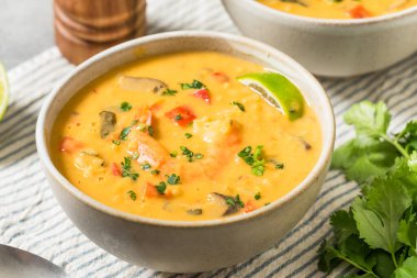 Homemade Spicy Thai Shrimp Soup with Cilantro and Lime