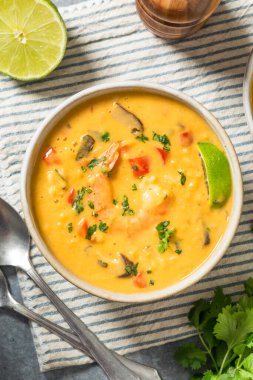 Homemade Spicy Thai Shrimp Soup with Cilantro and Lime