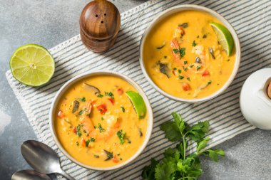 Homemade Spicy Thai Shrimp Soup with Cilantro and Lime
