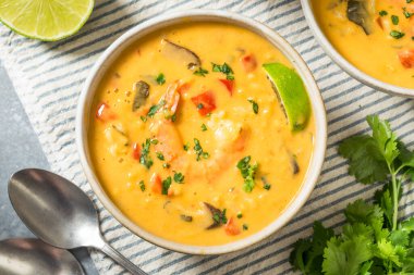 Homemade Spicy Thai Shrimp Soup with Cilantro and Lime
