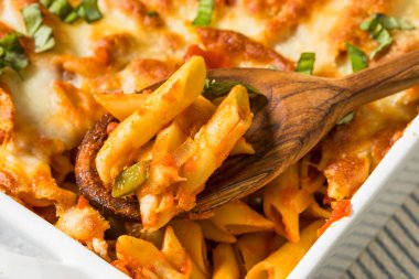 Homemade Savory Baked Mastaccioli Pasta with Cheese and Sauce