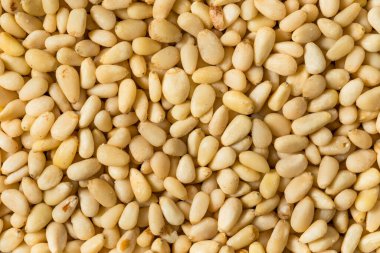 Kase içinde çiğ organik çam fıstığı.