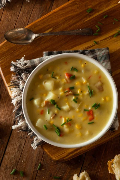 Horký domácí kukuřičná polévka — Stock fotografie