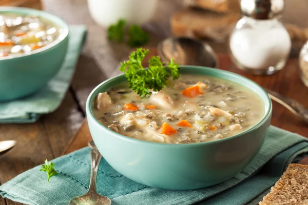 Riso selvatico fatto in casa e zuppa di pollo — Foto Stock