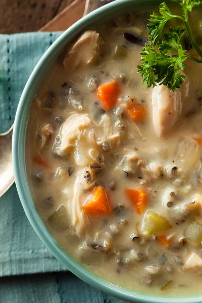 Sopa casera de arroz y pollo silvestres —  Fotos de Stock