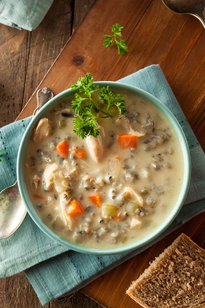 Sopa casera de arroz y pollo silvestres —  Fotos de Stock