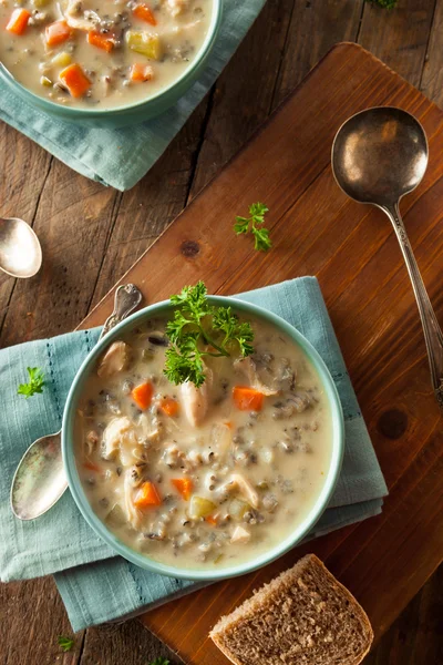 Домашний дикий рис и куриный суп — стоковое фото