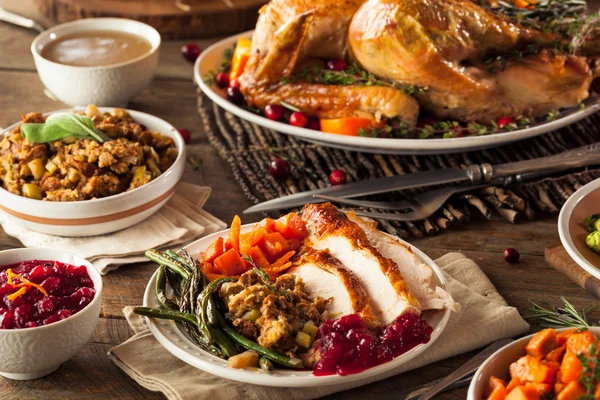 Volledige zelfgemaakte Thanksgiving diner — Stockfoto