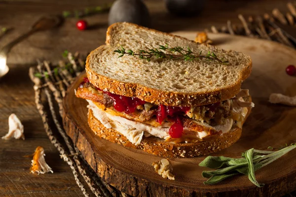 Homemade Leftover Thanksgiving Sandwich — Stock Photo, Image