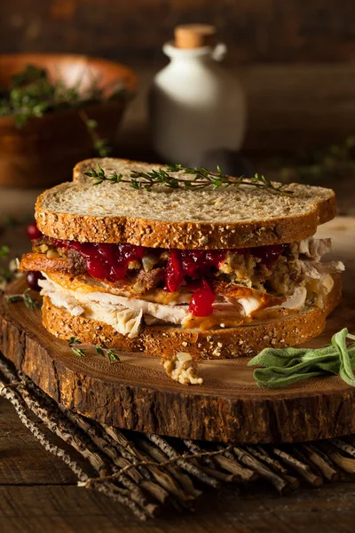 Homemade Leftover Thanksgiving Sandwich — Stock Photo, Image