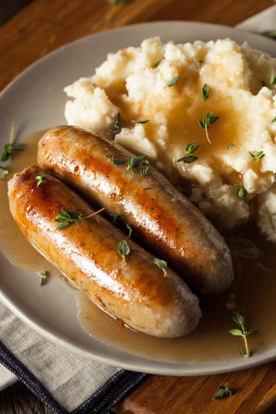 Homemade Bangers and Mash — Stock Photo, Image