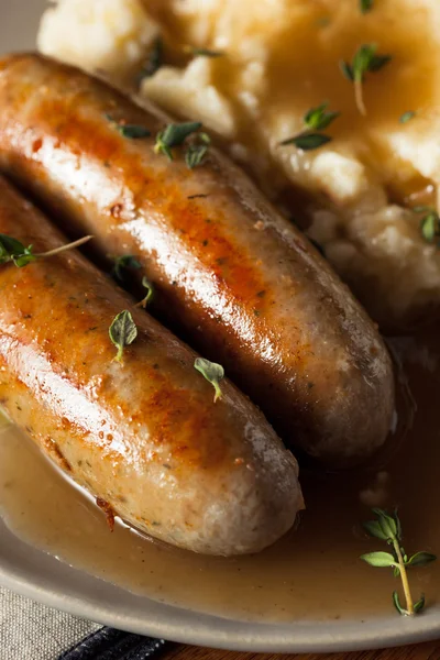 Homemade Bangers and Mash — Stock Photo, Image