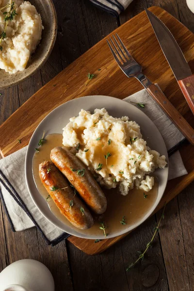 Zelfgemaakte Bangers en Mash — Stockfoto