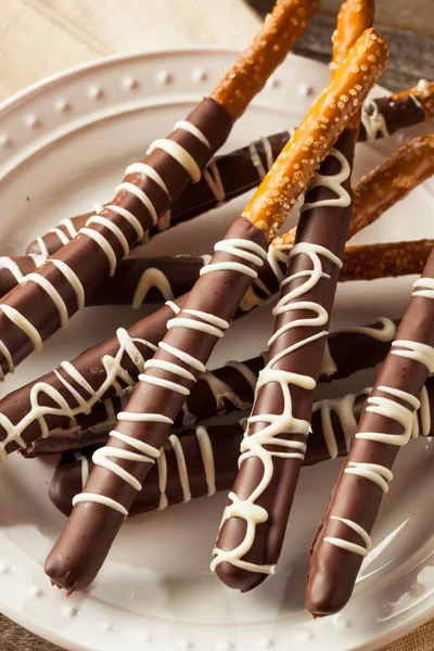 Dark Chocolate Covered Pretzels — Stock Photo, Image