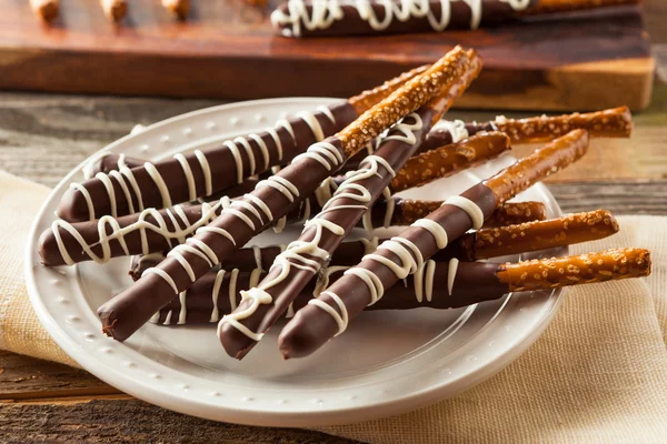 Dark Chocolate Covered Pretzels — Stock Photo, Image