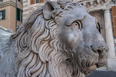 Aslan yakın çekim önünde St Lorenzo Katedrali, Cenova