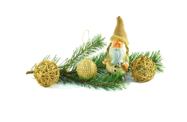 Ramo de pinho decorado com brinquedos de Natal . — Fotografia de Stock