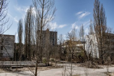 Çernobil 'in Pripyat şehrinde terk edilmiş bir apartman.