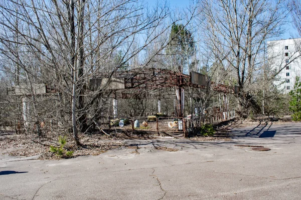 Coches Choque Abandonados Parque Atracciones Ruinas Ciudad Pripyat Zona Exclusión —  Fotos de Stock