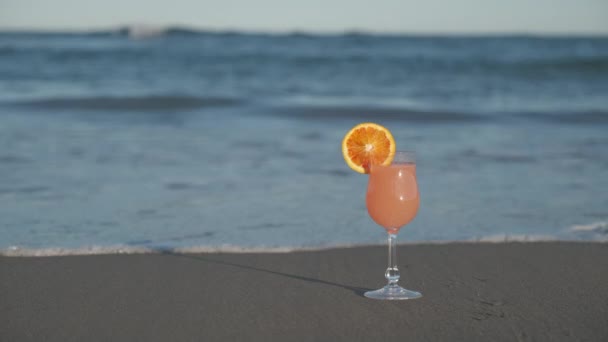 Summer Orange Cocktail Drink Tropical Sea Beach — Stock videók