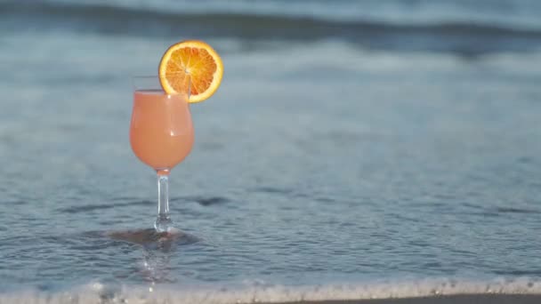 Orange Drink Cocktail Sea Beach Summer Coast Holiday Paradise Tropical — Wideo stockowe