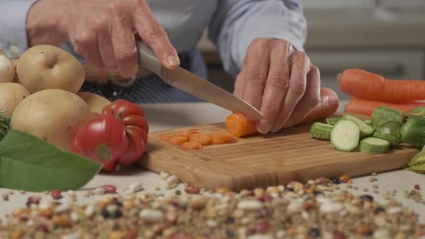 Woman Preparing Vegetables Modern Home Kitchen — Vídeo de Stock