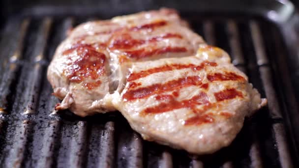 Bife Grelhado Cozinhar Carne Deliciosa Preparação Alimentos — Vídeo de Stock