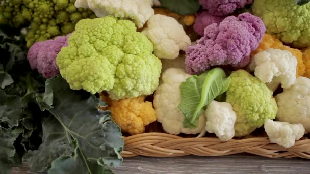 Colorful Broccoli Cauliflowers Plate Healthy Fresh Vegetarian Vegan Food Organic — Stockvideo