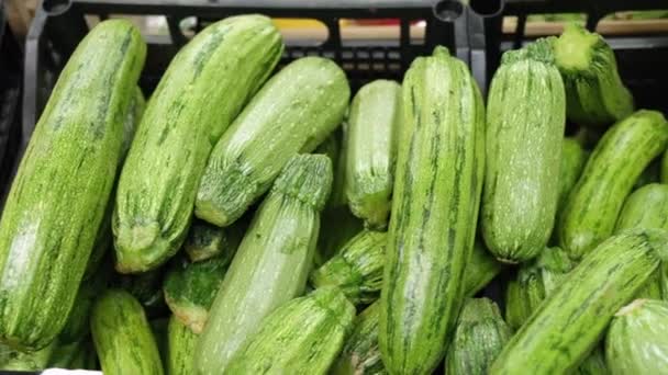 Zucchini Vegetables Exposition Market Grocery Store Organic Healthy Biological Food — Wideo stockowe