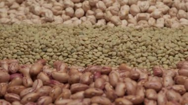 Kuru fasulye, nohut, karışık mercimek. Akdeniz diyeti sağlıklı yiyecekler, vegan ya da vejetaryen beslenme, protein
