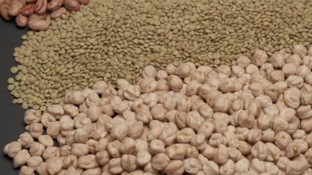 Legumbres Mixtas Frijoles Secos Lentejas Garbanzos Giratorios Dieta Mediterránea Nutrición — Vídeo de stock