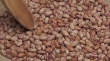 Dry red beans legumes on wooden spoon, Mediterranean healthy diet, vegan vegetarian veggie protein source food
