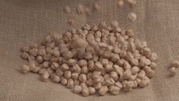 Dry Chickpeas Legume Falling Slow Motion Jute Mediterranean Healthy Nutrition — Stock Video