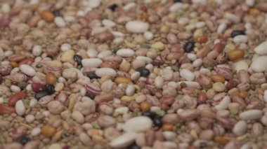 Mixed dry beans legumes rotating, vegan vegetarian food protein source