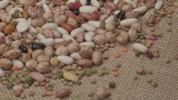 Dry Beans Legumes Rotating Jute Background Healthy Protein Diet Mediterranean — Vídeo de Stock