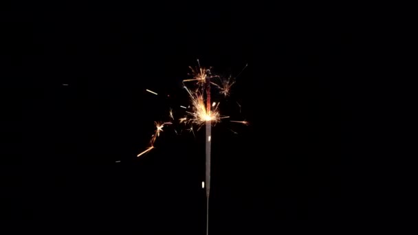 Sparklers Fyrverkerier Brinner Svart Bakgrund För Nyårsfirande Jul Speciell Händelse — Stockvideo