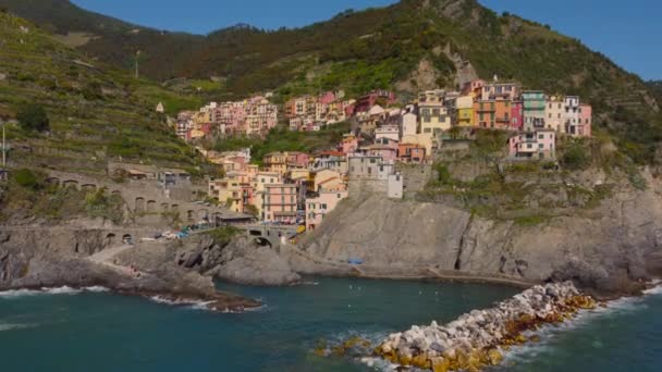 Повітряний Вид Манаролу Cinque Terre Знаменита Пам Ятка Лігурії Італія — стокове відео