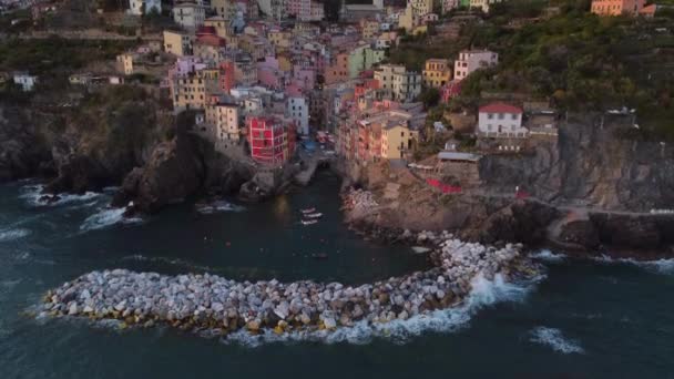 Riomaggiore Flygfoto Cinque Terre Ett Känt Landmärke Ligurien Italien Turistmål — Stockvideo