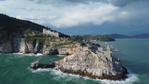 Isola Palmaria Porto Venere Portovenere Vista Aerea Liguria Italia Chiesa — Video Stock