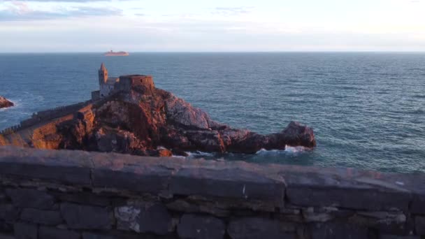 Palmaria Island Porto Venere Portovenere Vue Aérienne Ligurie Italie Église — Video