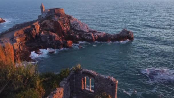 Ilha Palmaria Porto Venere Portovenere Vista Aérea Ligúria Itália Igreja — Vídeo de Stock
