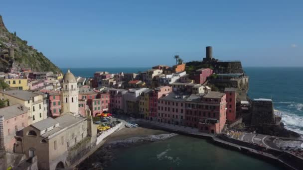 Vernazza Luftaufnahme Cinque Terre Sommer Ein Berühmtes Wahrzeichen Ligurien Italien — Stockvideo